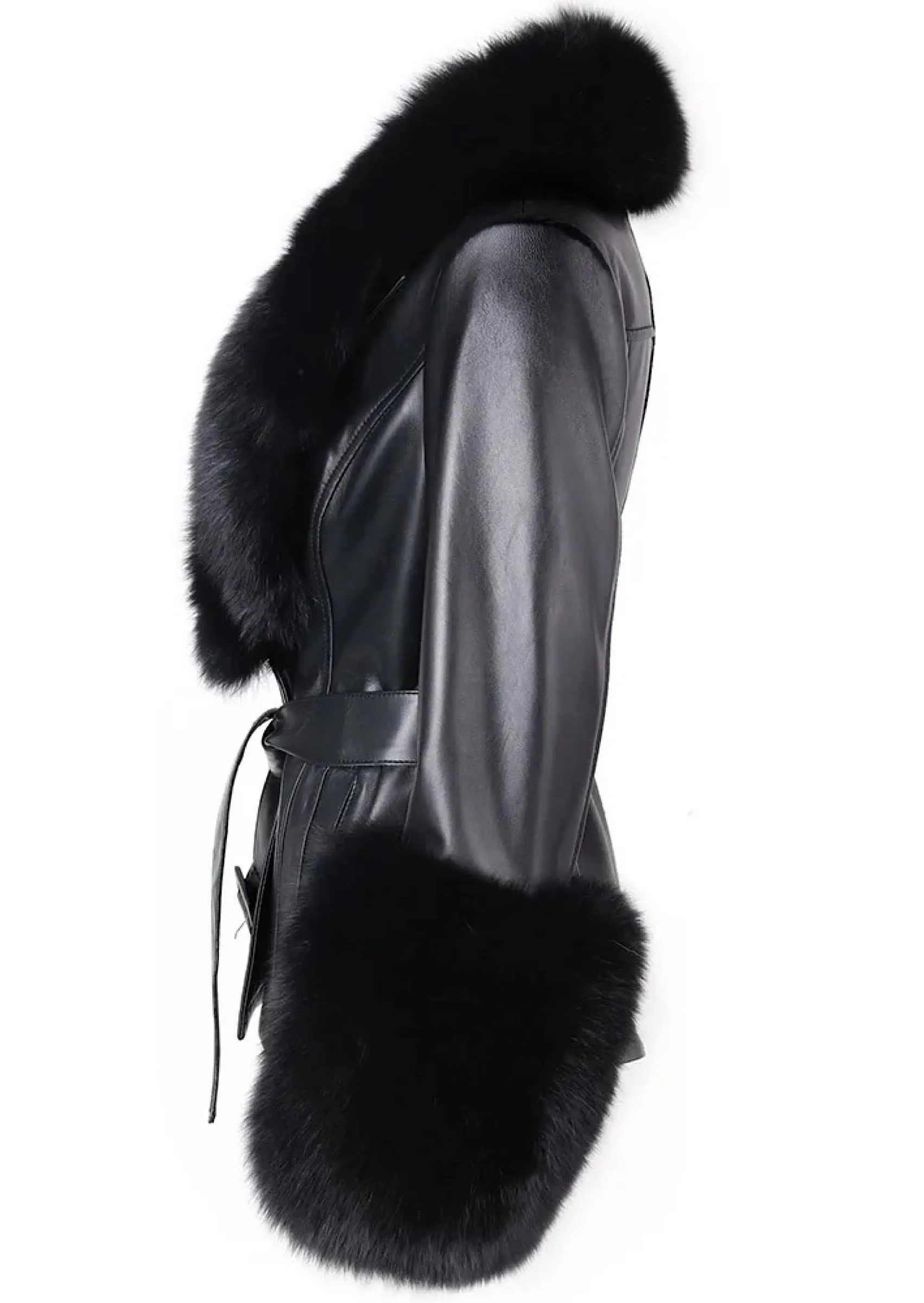 ALLEGRA Black Leather Jacket with Fox Fur