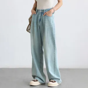 Basic Light Blue Straight Denim Jeans for Women