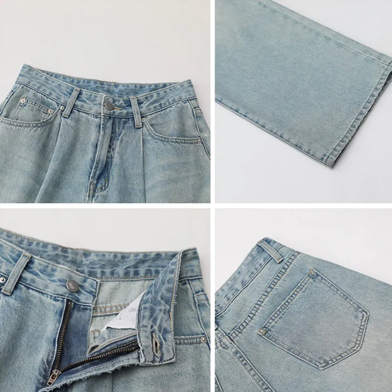 Basic Light Blue Straight Denim Jeans for Women