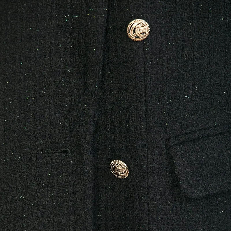 Black Double Breasted Tweed Trench Coats