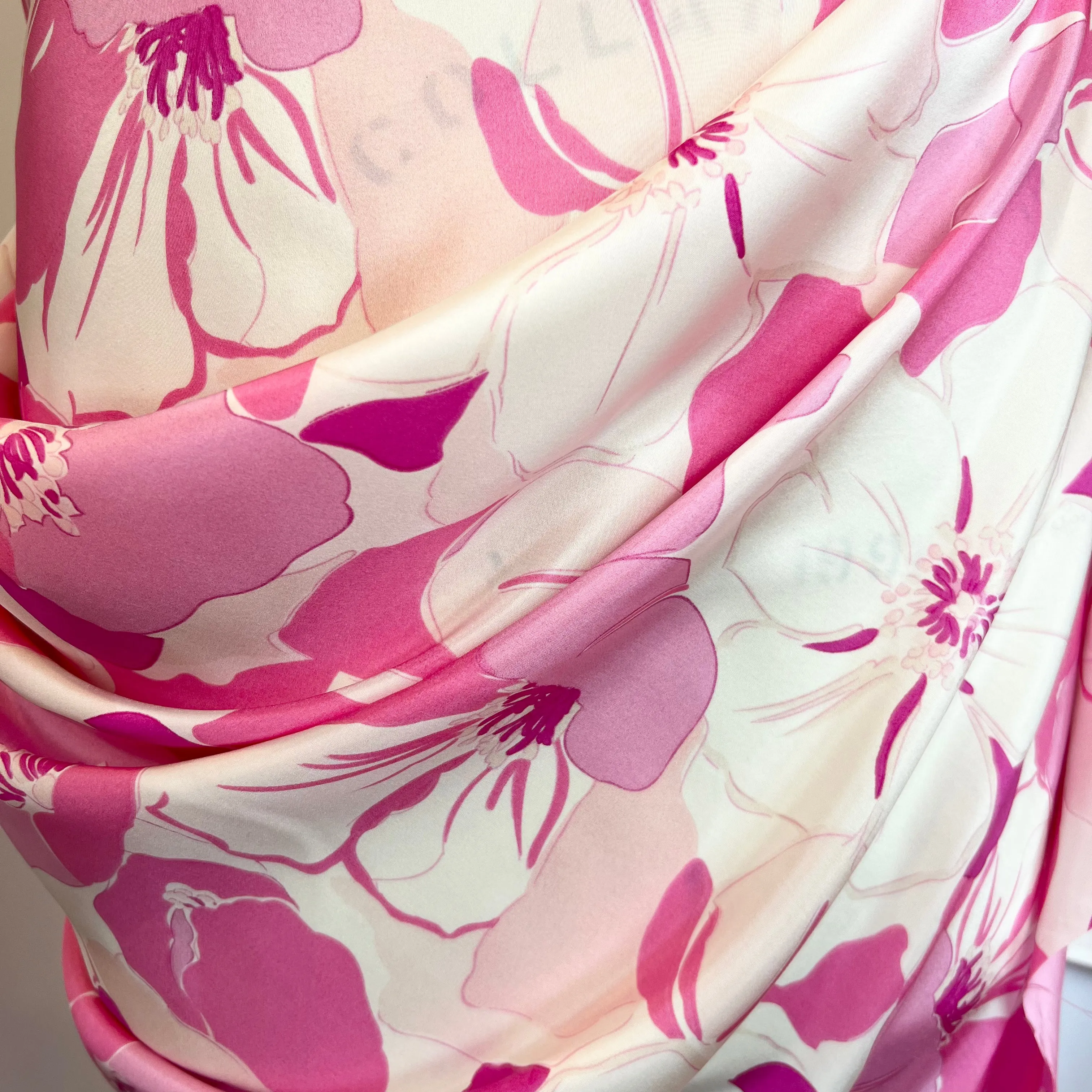 Bubblegum Poppies Silk Crepe de Chine