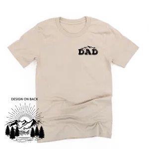 Dad w/ Mountains - Pocket Design (front) / Mountain Scene (Back) - Unisex Tee