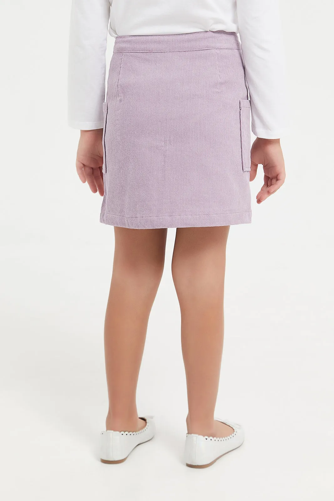 Girls Lilac Corduroy Skirt With Pockets