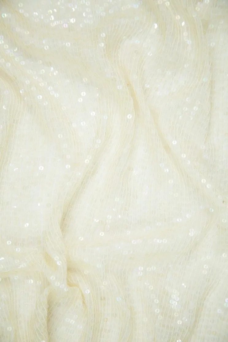 Ivory Sequins & Beads on Silk Chiffon JEC-132-10 Fabric