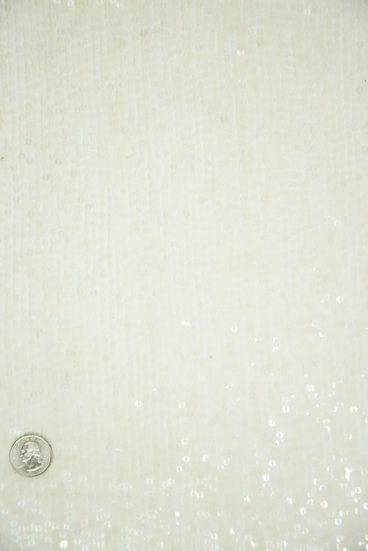 Ivory Sequins & Beads on Silk Chiffon JEC-132-10 Fabric