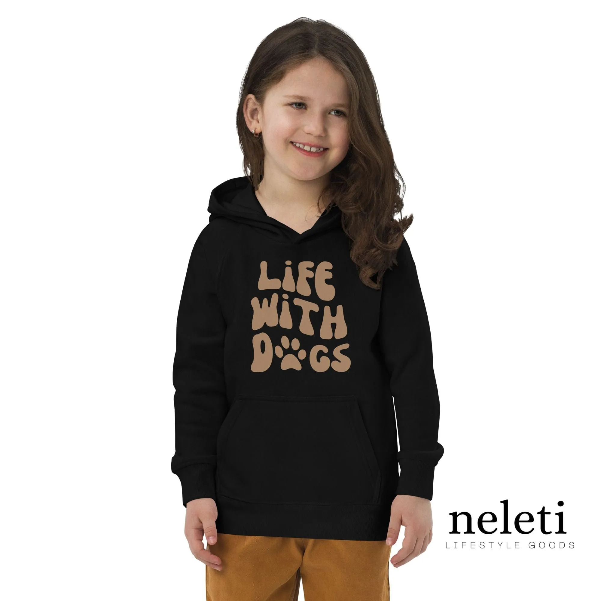 Kids Hoodies with Puff Print Slogan: Earth-Friendly Style for Little Dog Lovers