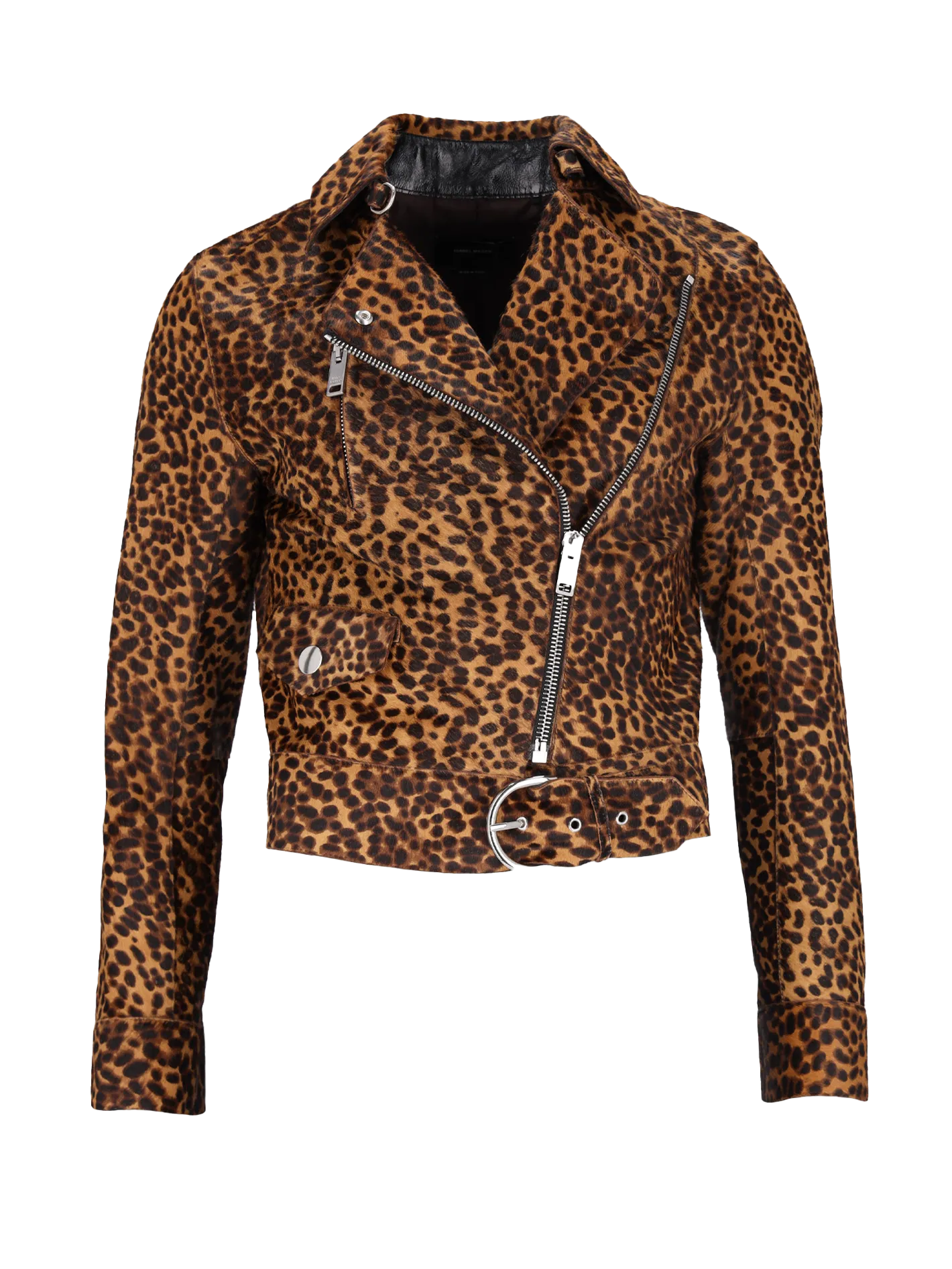 leopard-print calf hair biker jacket