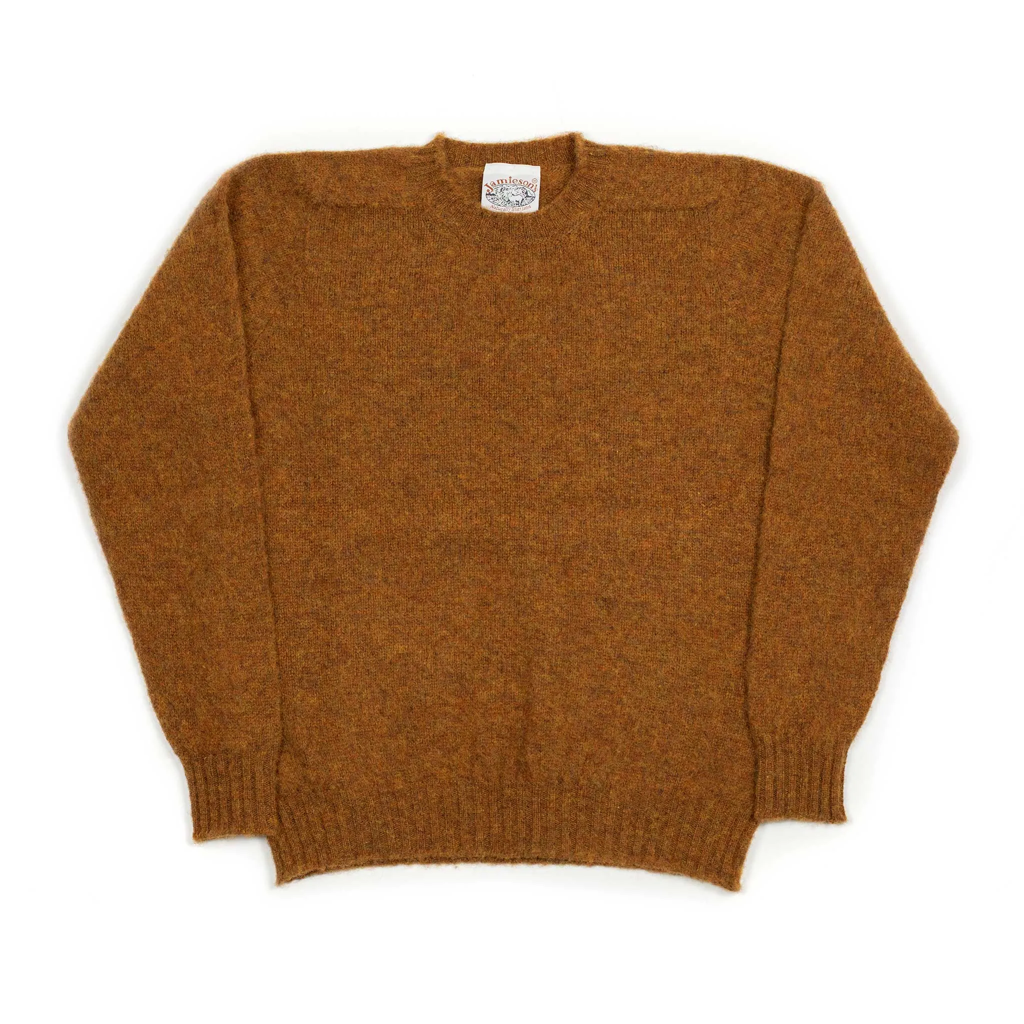 Shaggy brushed Shetland crew neck sweater, Burnt Umber