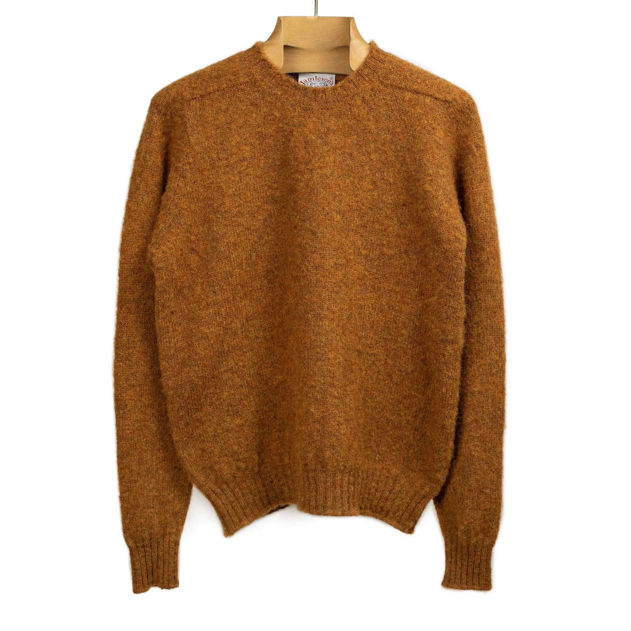 Shaggy brushed Shetland crew neck sweater, Burnt Umber