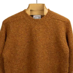 Shaggy brushed Shetland crew neck sweater, Burnt Umber