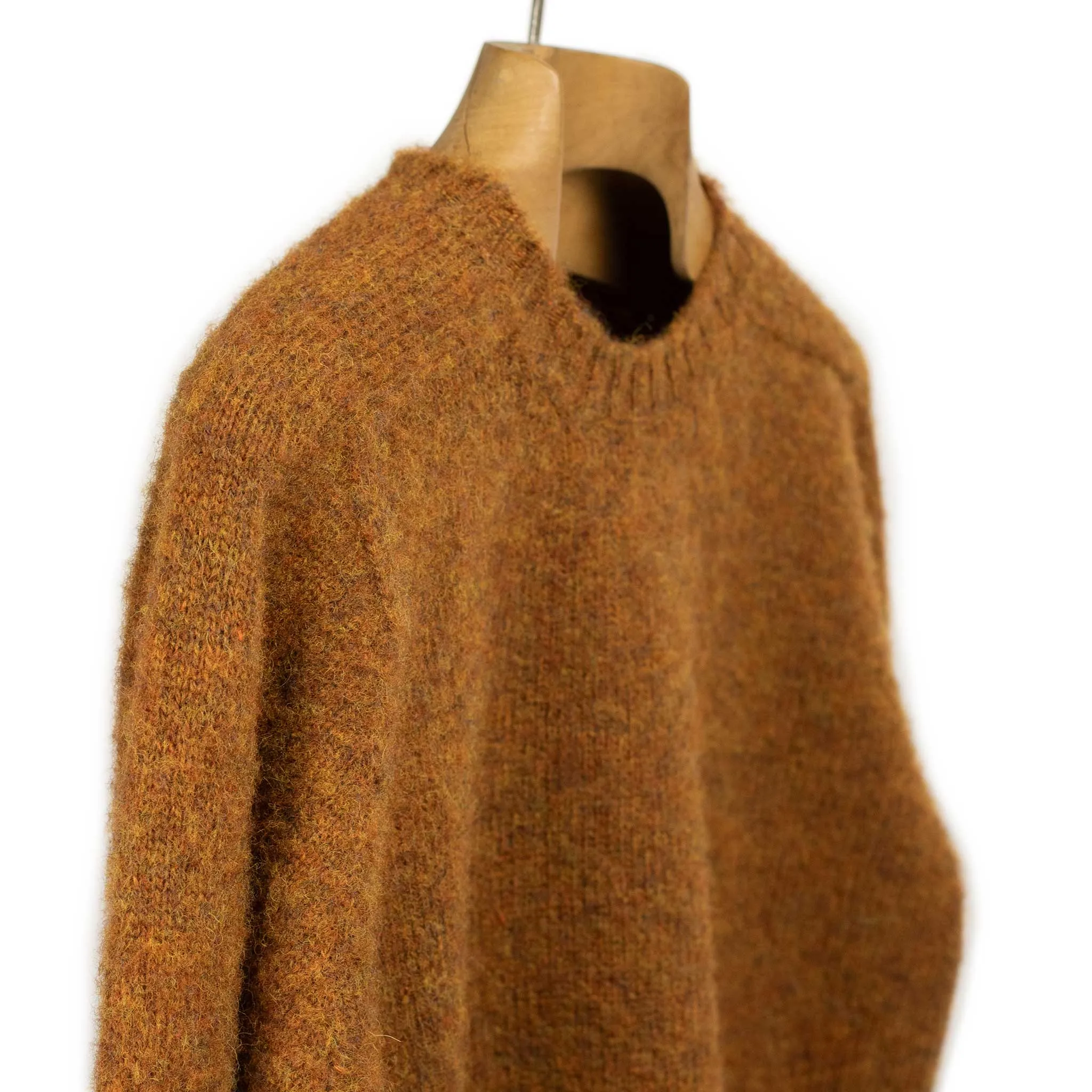 Shaggy brushed Shetland crew neck sweater, Burnt Umber