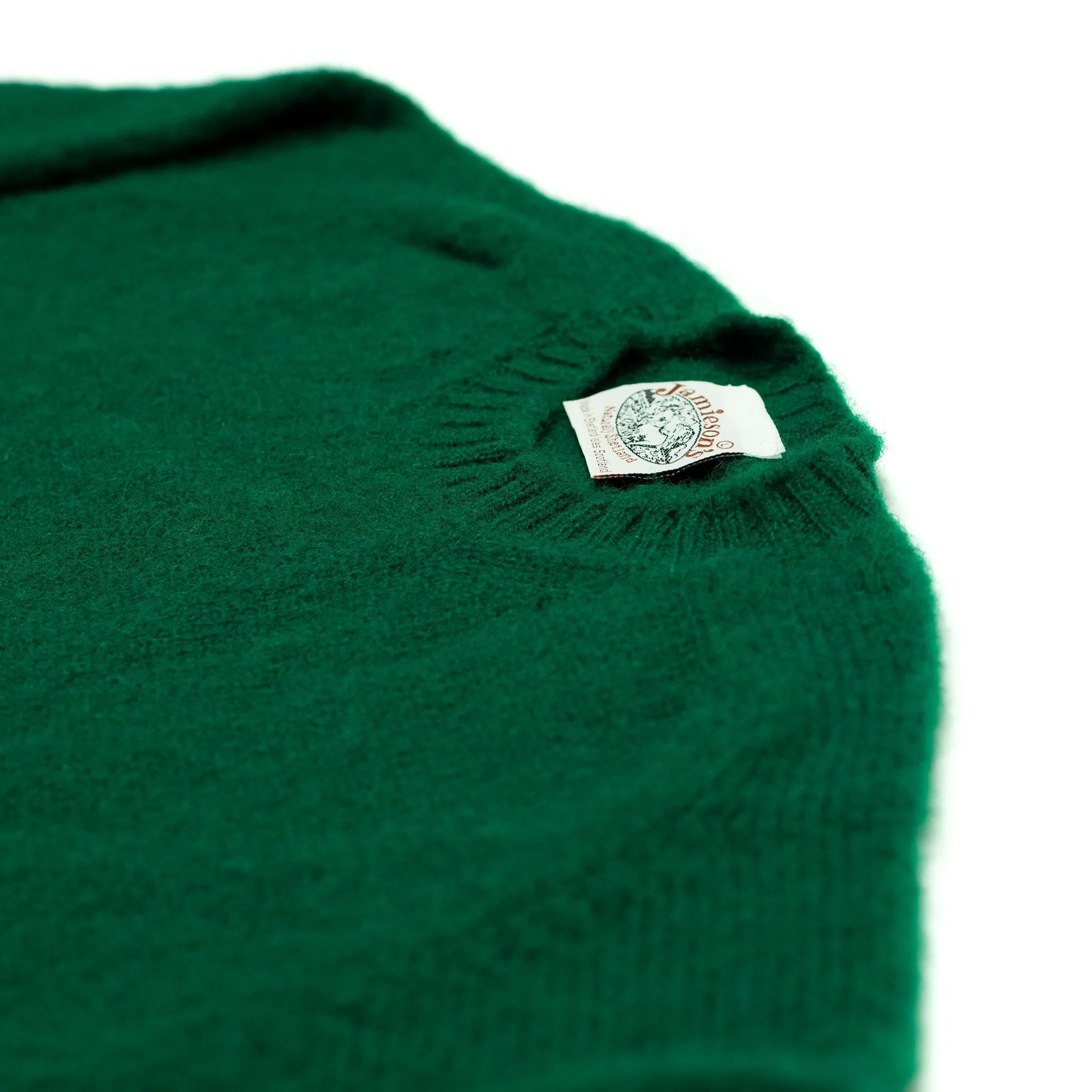 Shaggy brushed Shetland wool crewneck sweater, Tartan green (restock)