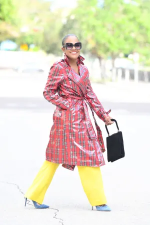 Trenched in Plaid | Vinyl Belted Trench Coat