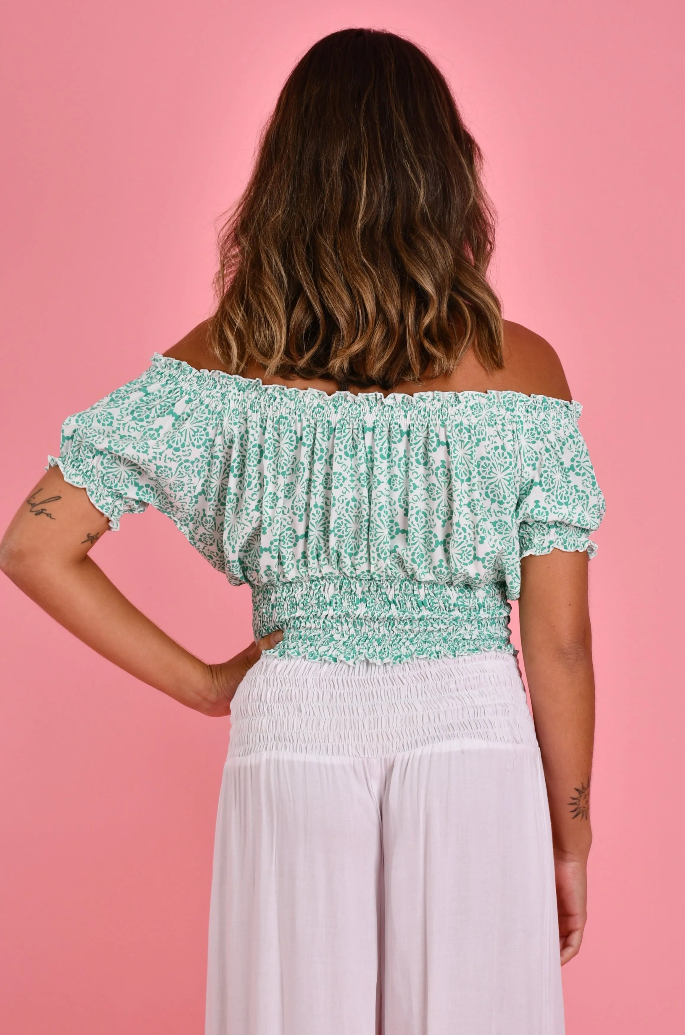 VGLT106 - PEASANT TOP - MEDITERRANEAN SEA GREEN