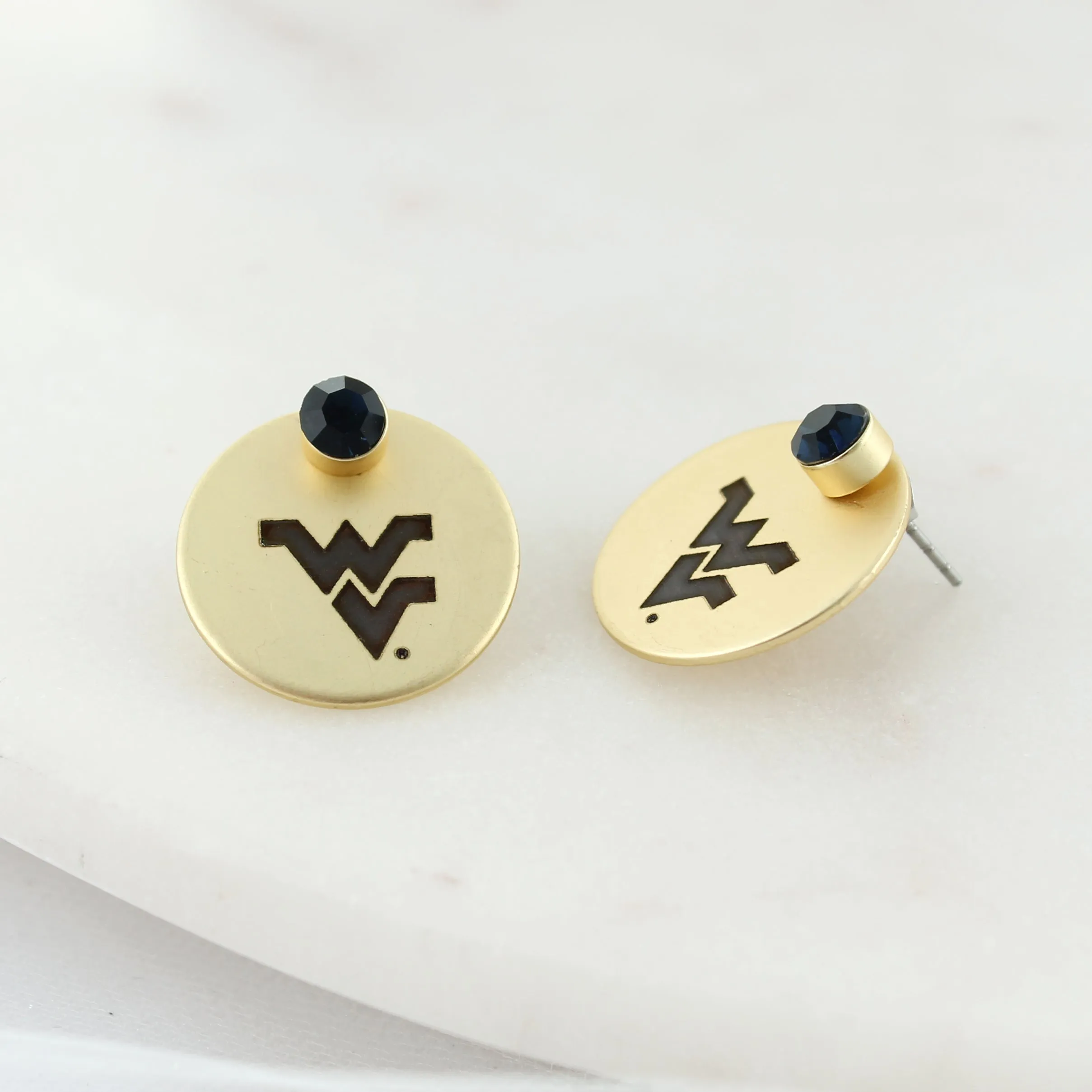 West Virginia Logo Gold Disc Earring Jacket