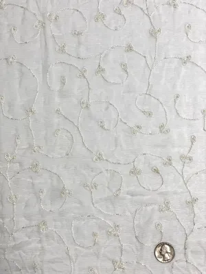 White Sequin & Beads on Silk Chiffon JEC-164-13 Fabric